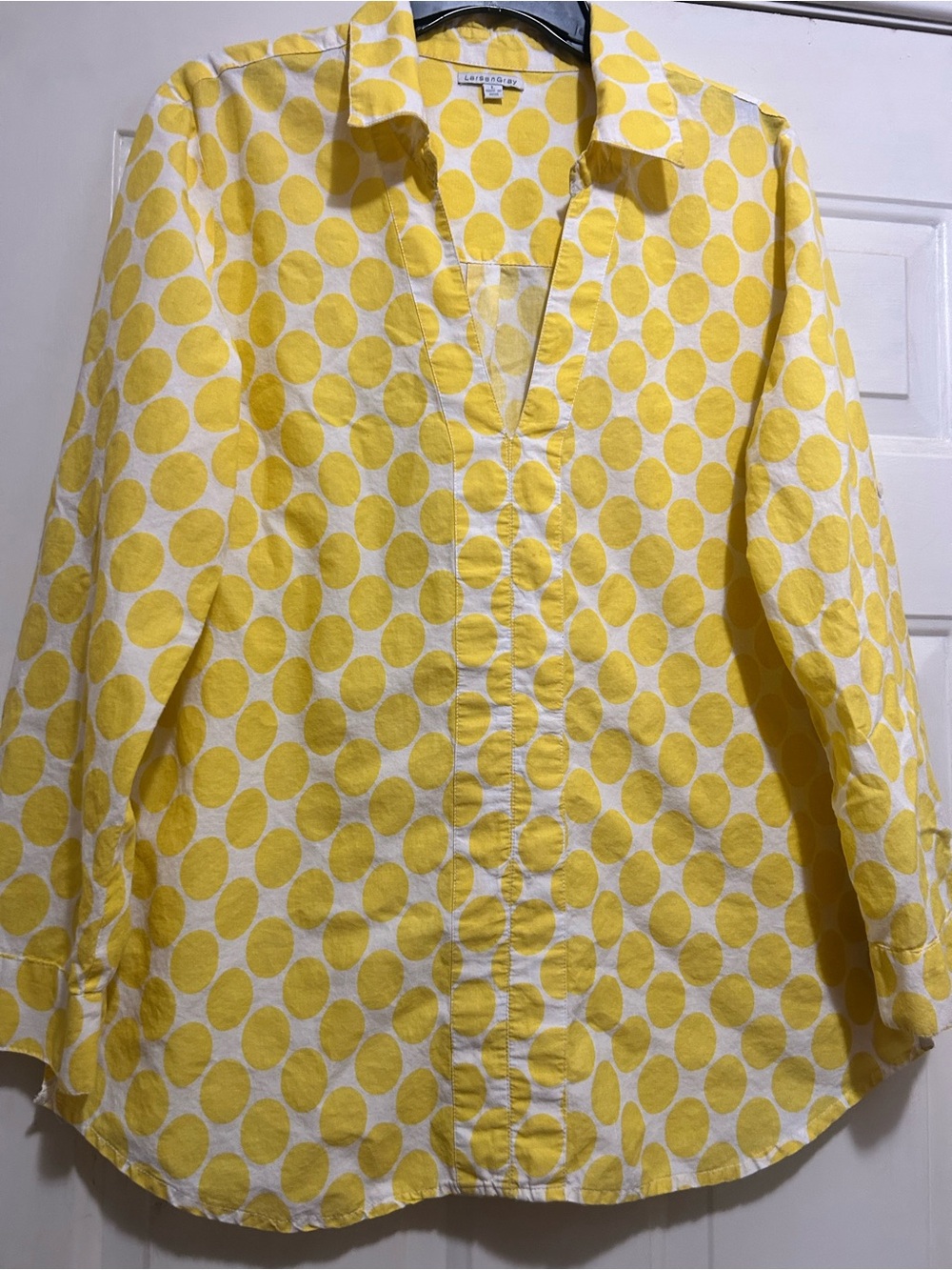 Larsen Gray Yellow Polka Dot Button-Front Shirt